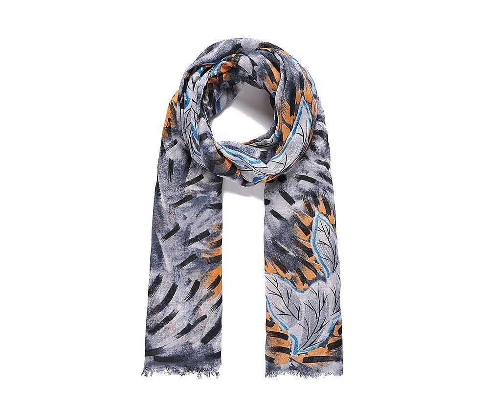 BLUE/GREY LEAF Print Oversized Lightweight Fashion Scarf