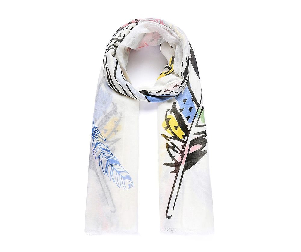 WHITE LARGE FEATHER Print Oversized Lightweight Fashion Scarf
