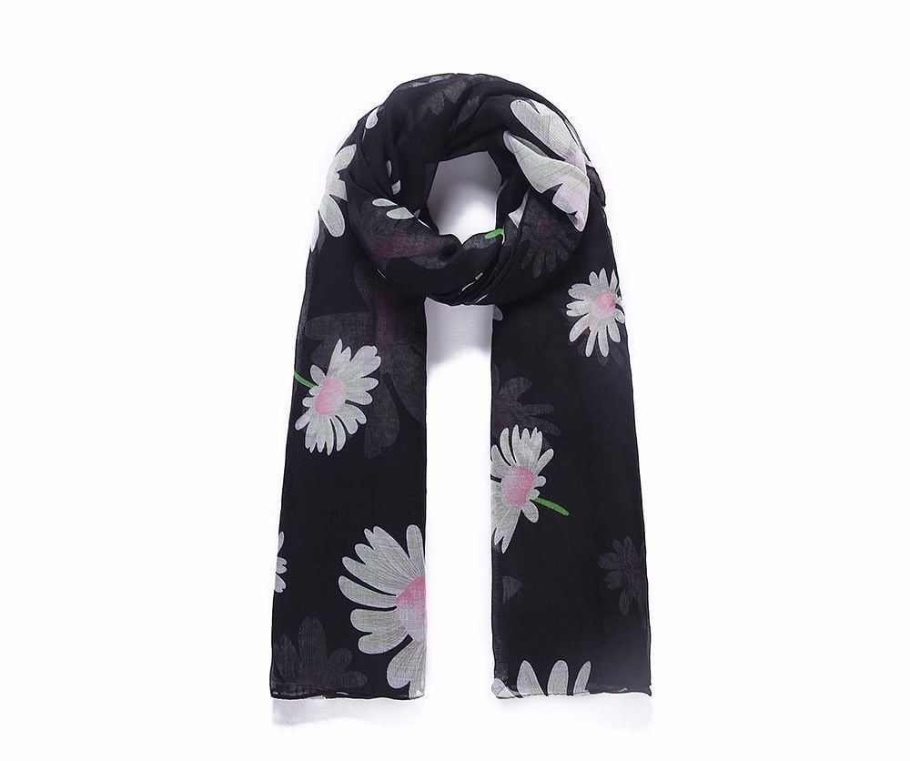 BLACK FLOWERS Print Scarf