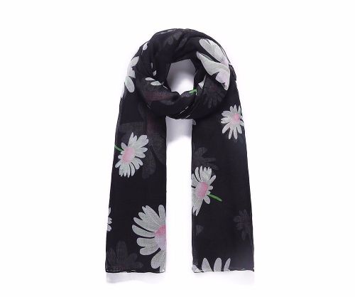 BLACK FLOWERS Print Scarf