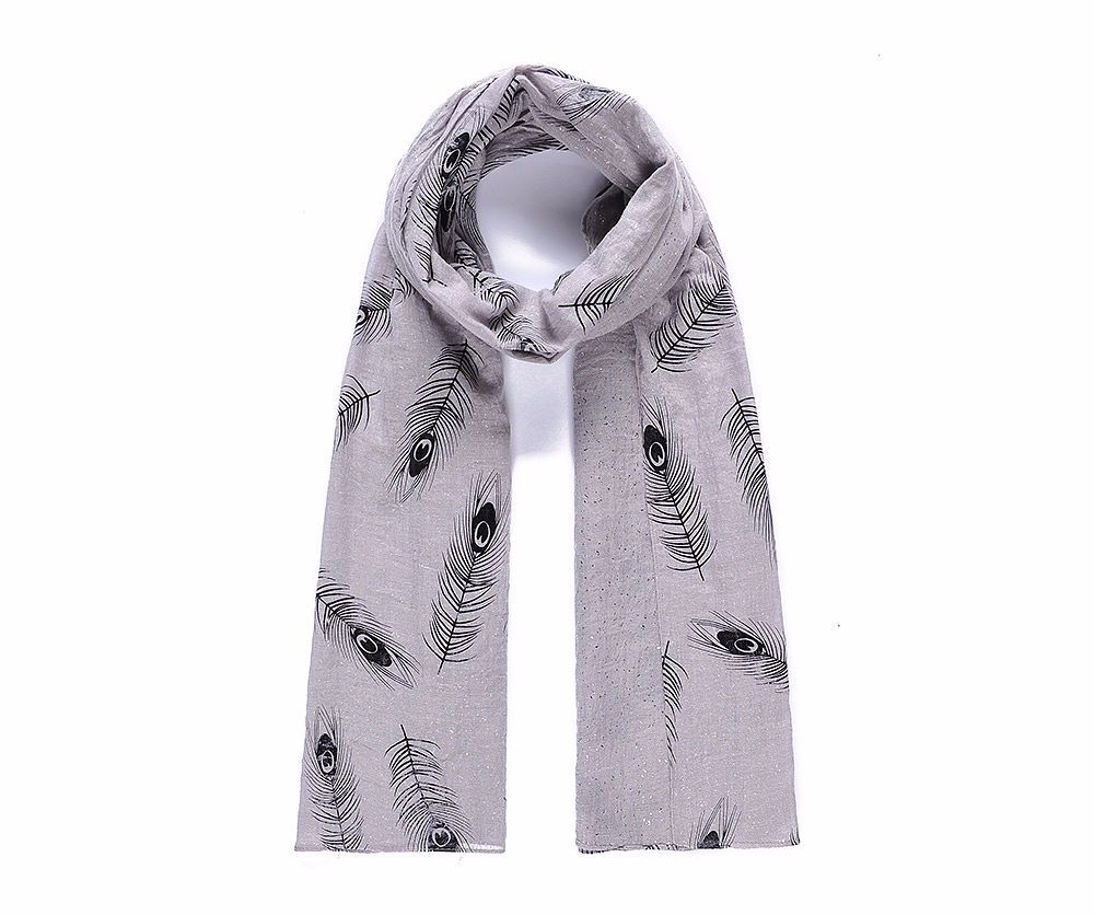 Double Sided Feathers and Metallic Dots Print Scarf