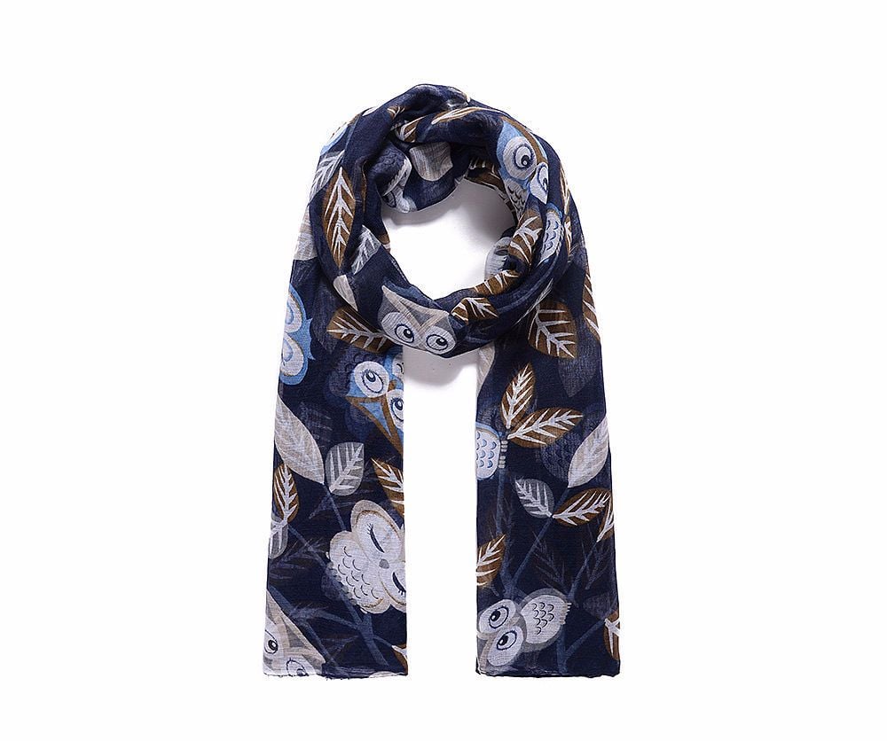 Blue Owls Print Scarf