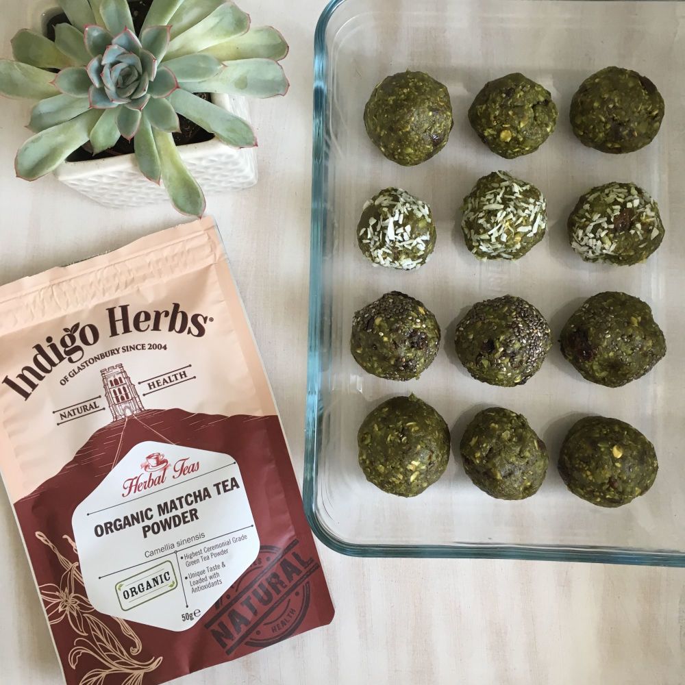 Vegan coconut and green matcha energy balls with Indigo Herbs 2