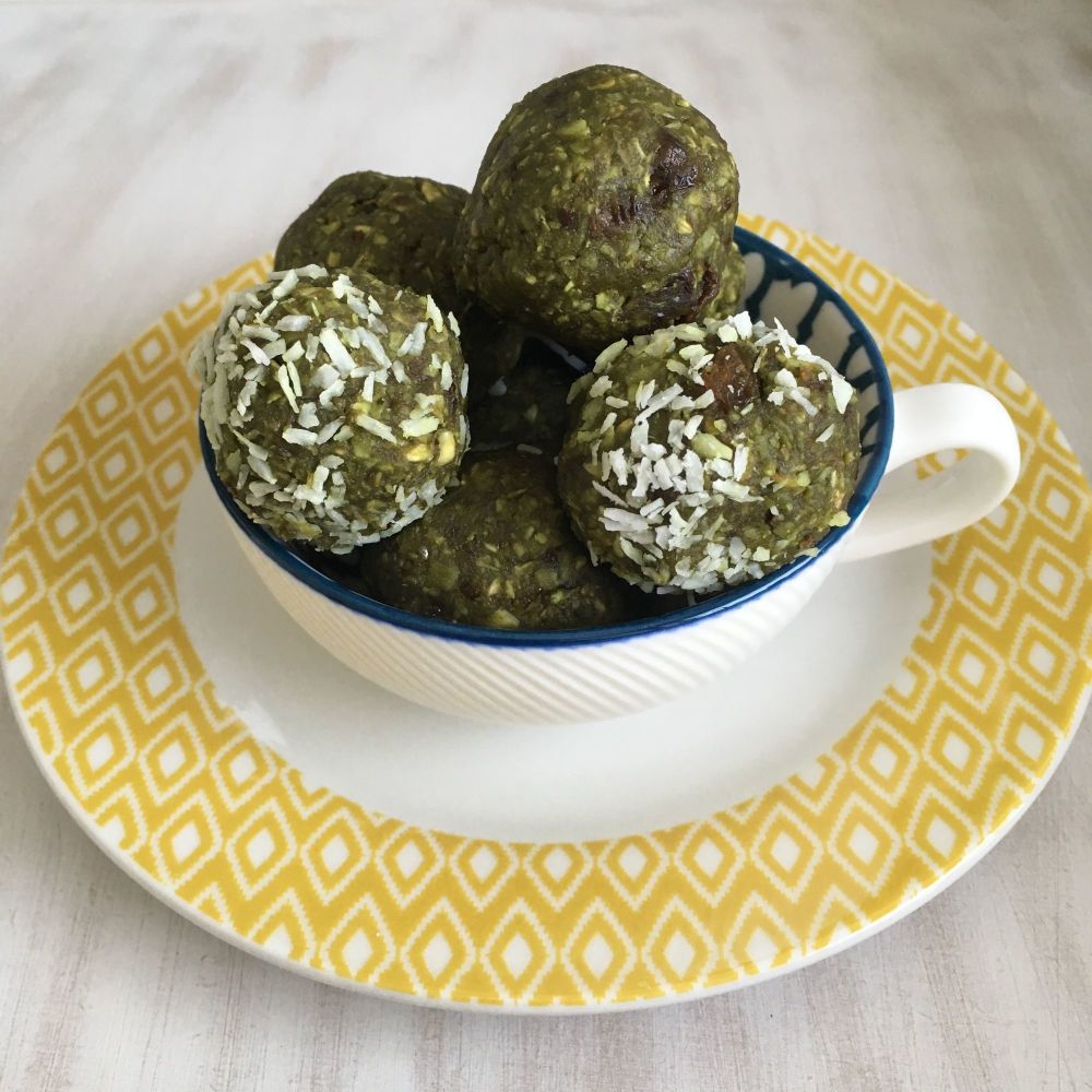 Vegan coconut and green matcha energy balls with Indigo Herbs 3