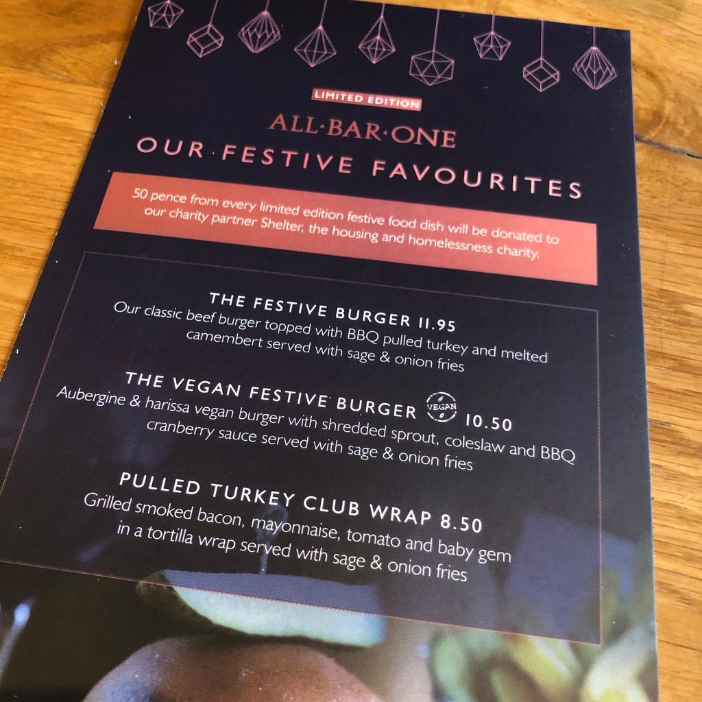 Reviewing the vegan festive menu at All Bar One, Cheltenham