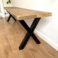 Rustic reclaimed wood dining table bench - industrial X frame legs