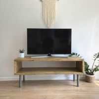 Rustic reclaimed wood TV stand - industrial pipe legs