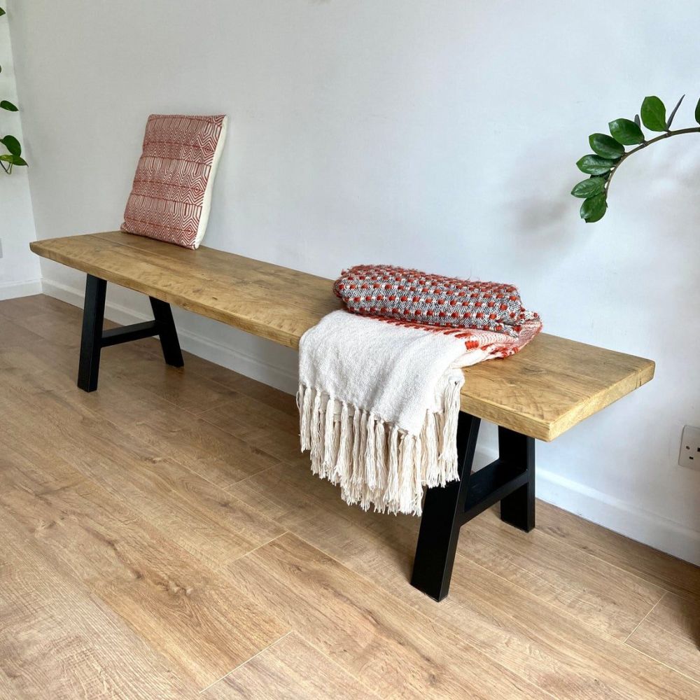 Rustic reclaimed wood dining table bench - industrial A frame legs