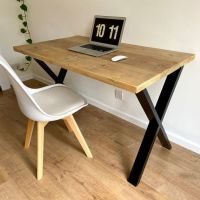Rustic reclaimed wood desk - industrial black steel X legs