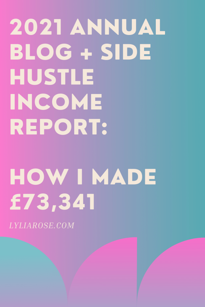 2021 annual blog + side hustle income report how I made &pound;73,341