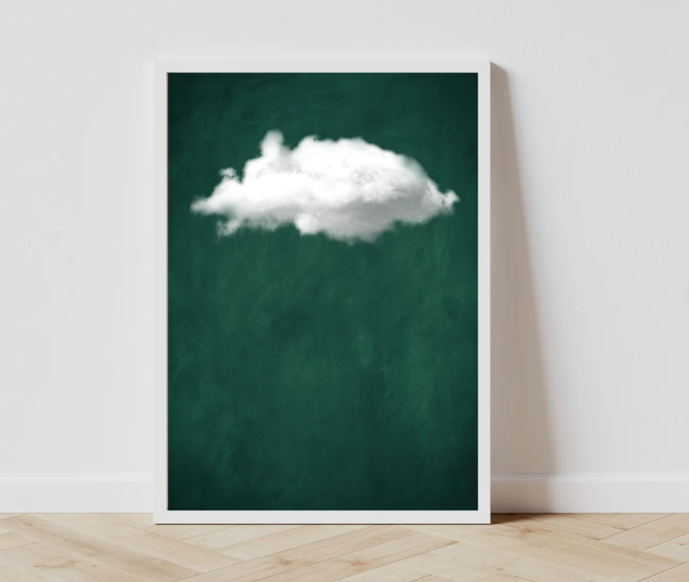 Emerald green cloud print bedroom wall