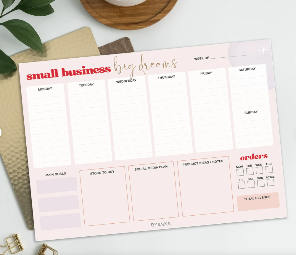 small business weekly planner pad