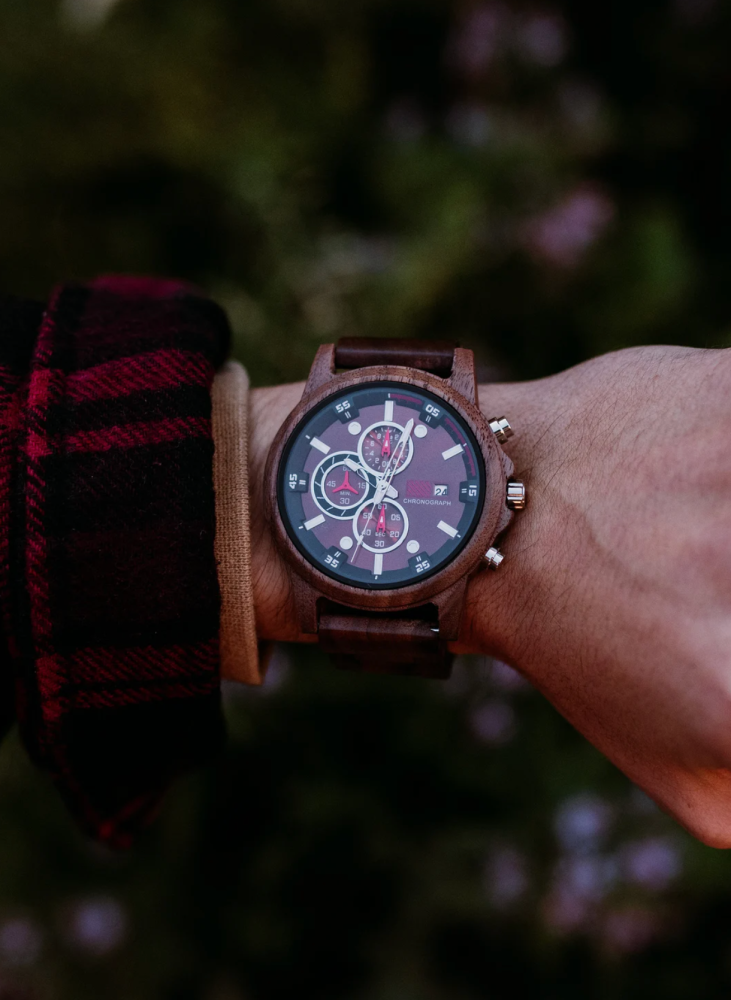 engraved wooden watch