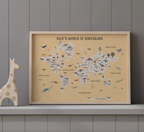 personalised dinosaur map boys bedroom