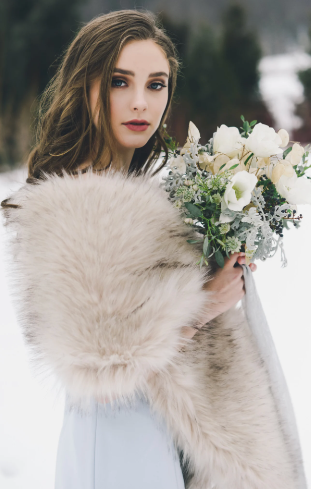 winter wedding faux fur bridal wrap