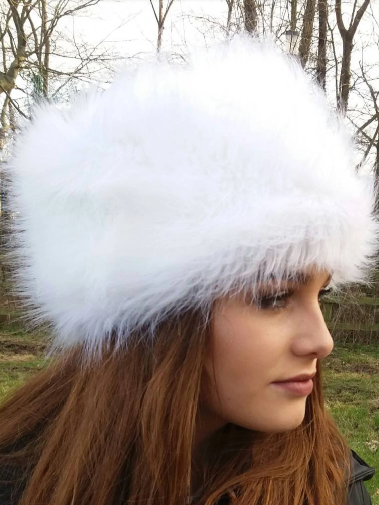ice white winter wedding faux fur hat