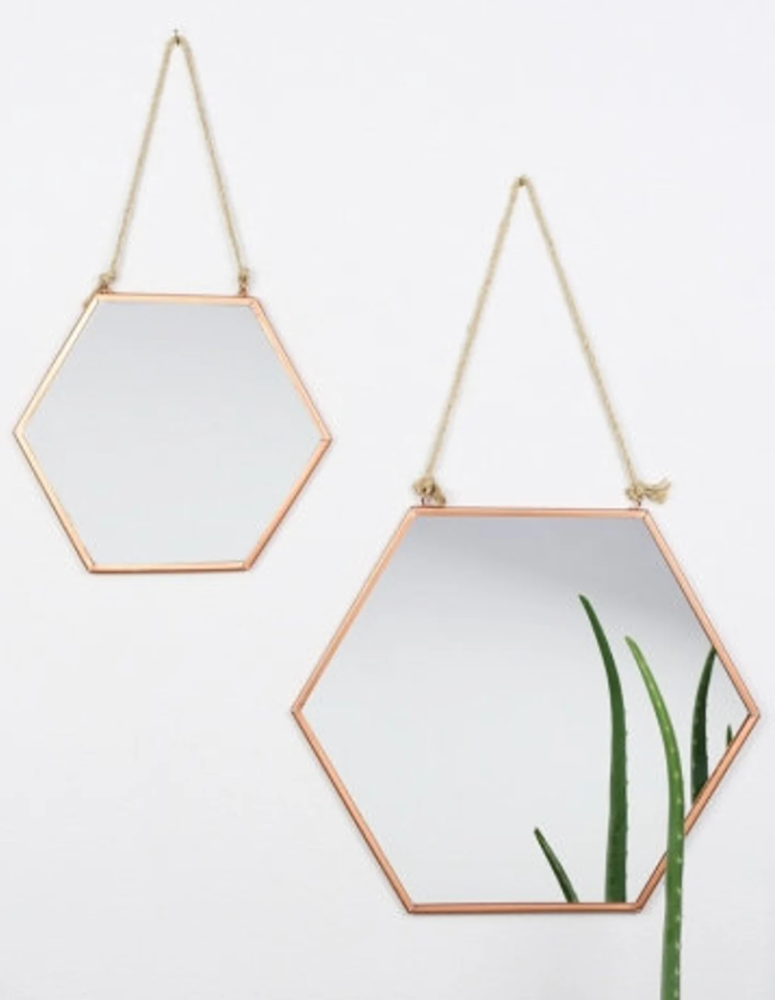 Geometric hexagon copper mirror