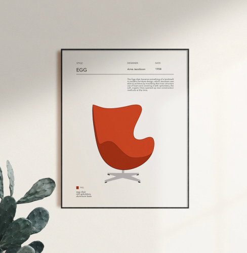 arne jacobsen egg chair wall print etsy