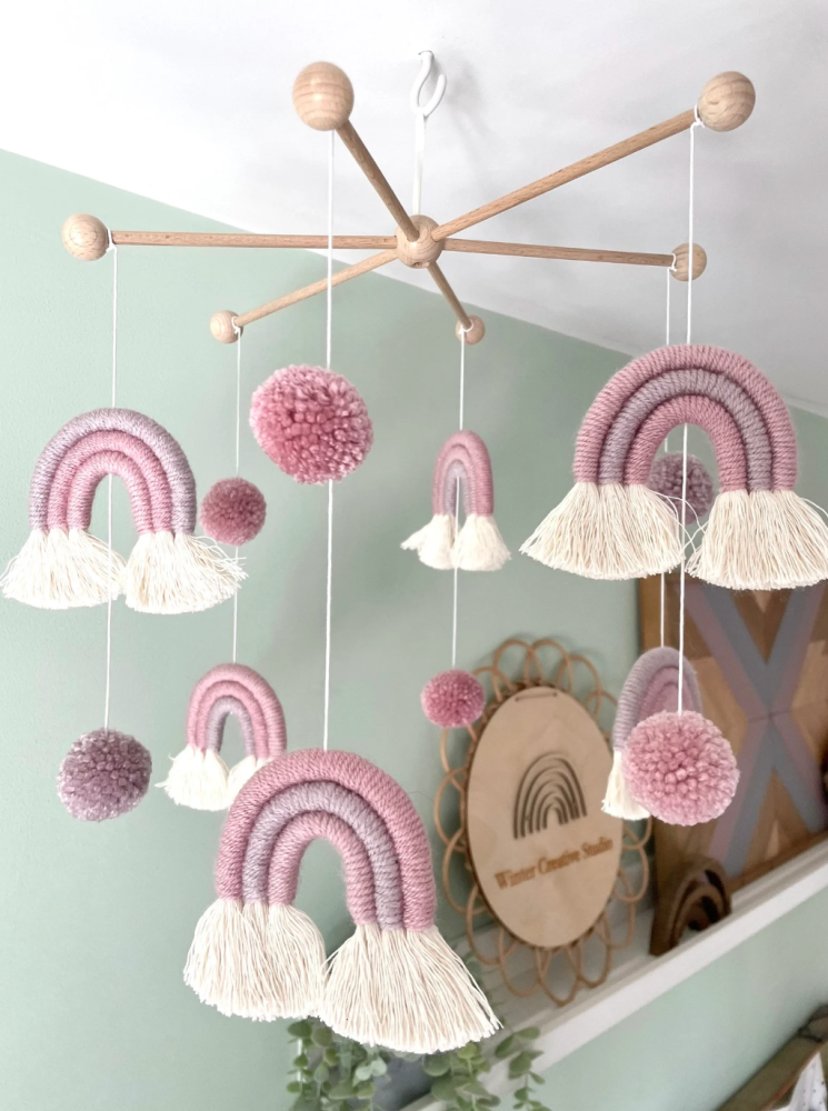 Macrame rainbow baby mobile gift