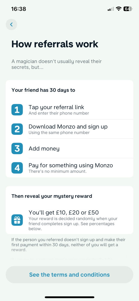 monzo &pound;50 refer a friend offer