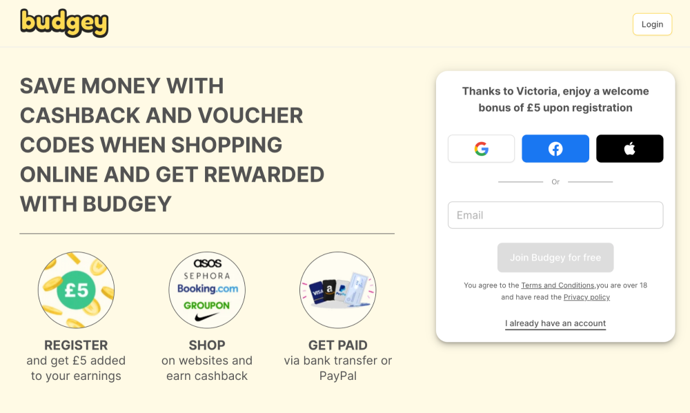 Budgey cashback referral link code
