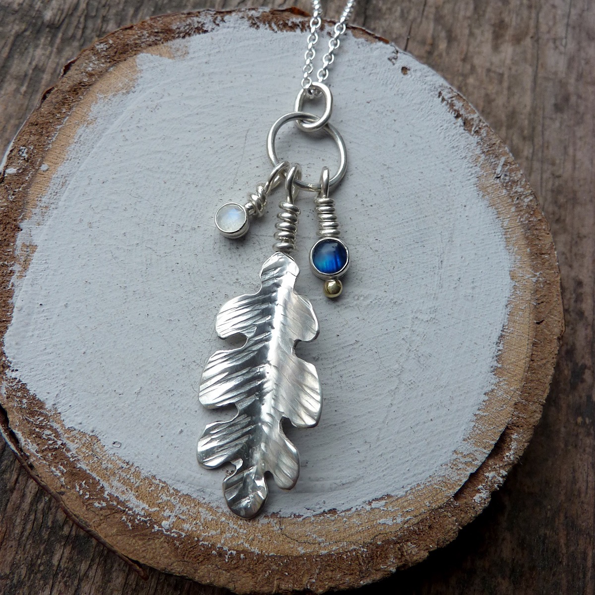 Silver Oak Leaf with Moonstone and Blue Abalone2.jpg