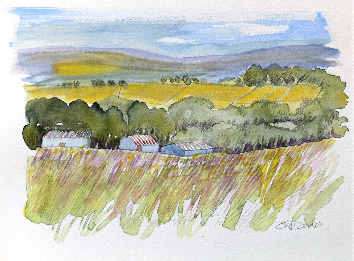 12. Suzanne Stuart Davies 'coming down from the fell' watercolour and penci
