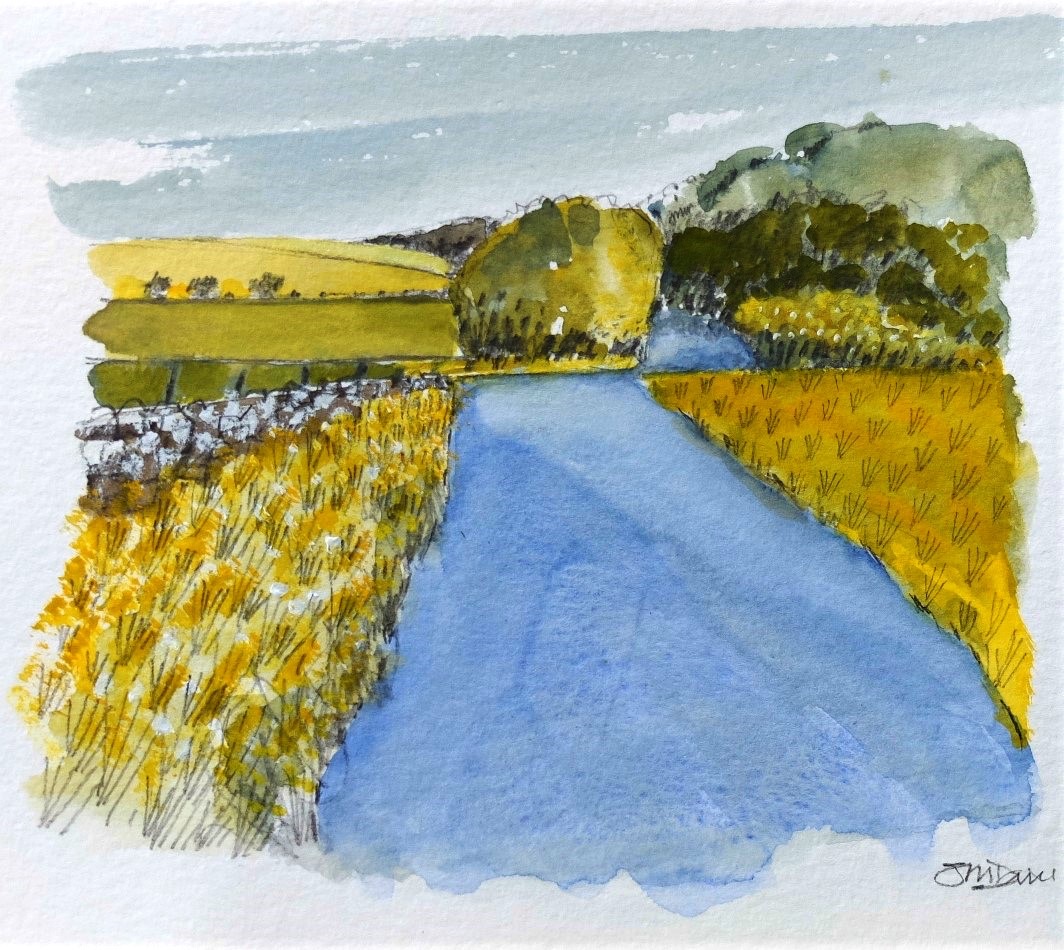 10.. Suzanne Stuart Davies 'walking the blue road' watercolour  and pencil