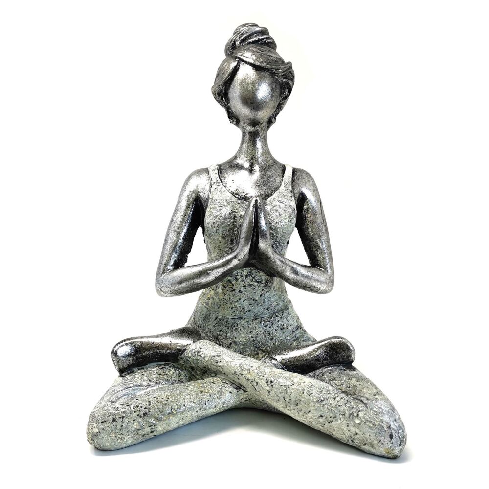 Yoga Lady Figure - Silver & White 24cm 17x13x24 (cm)