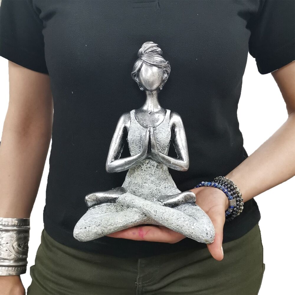 Yoga Lady Figure - Silver & White Colour 24cm 17x13x24 (cm)