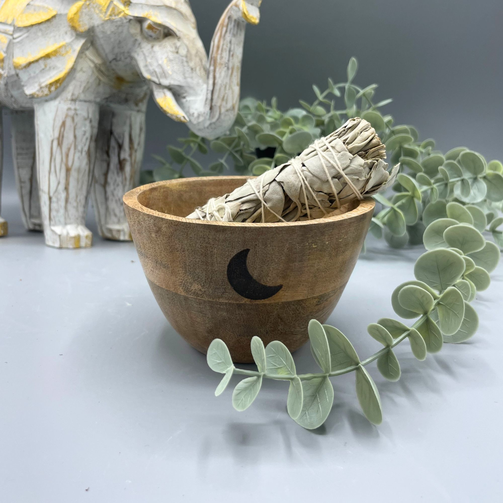 Wooden Smudge and Ritual Offerings Bowl - Three Moons - 11x7cm