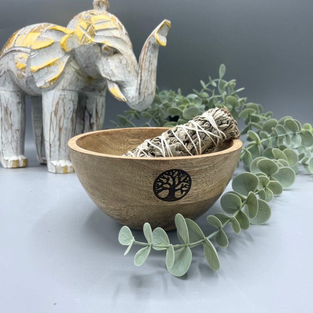 Wooden Smudge and Ritual Offerings Bowl - Tree of Life - 13x7cm