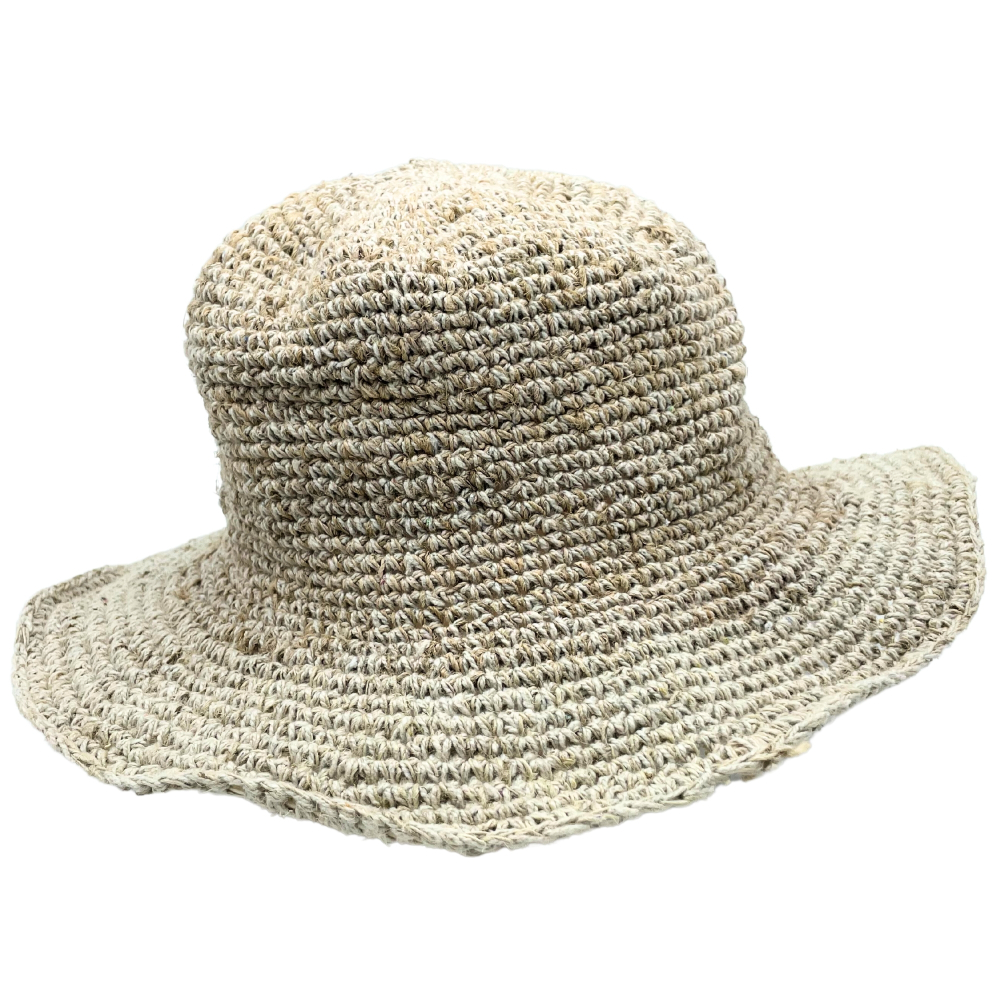 Hand-Knited Hemp & Cotton Boho Festival Hat - Natural