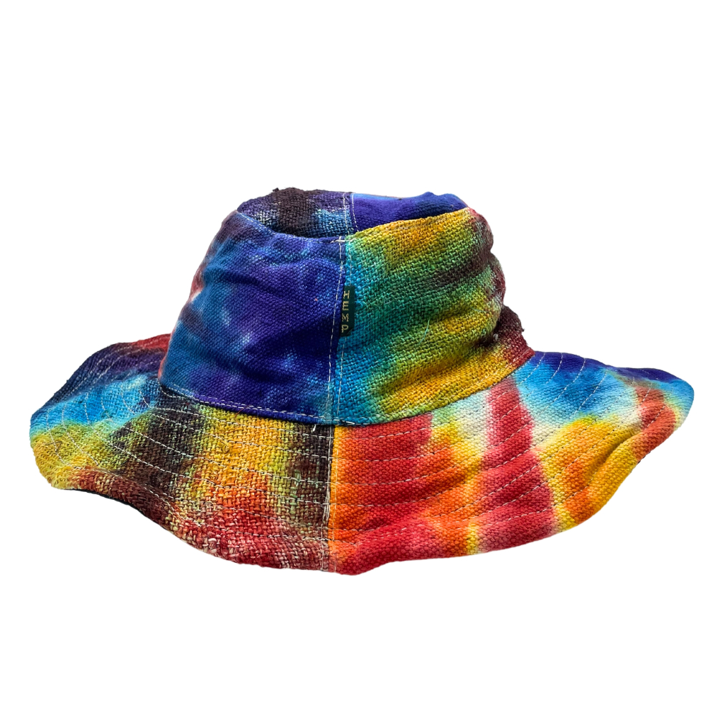 Patched and Wired Hemp & Cotton Boho Festival Hat - Tiedye