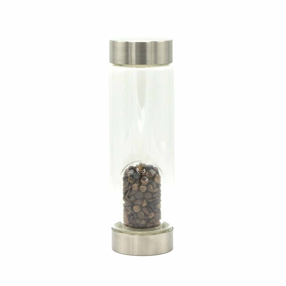 Crystal Infused Glass Water Bottle - Determined Tiger's Eye - Chips
