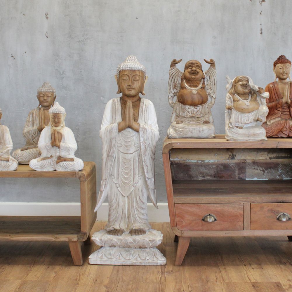 Carved Buddha Statues, Lucky Cats and Yoga Statues