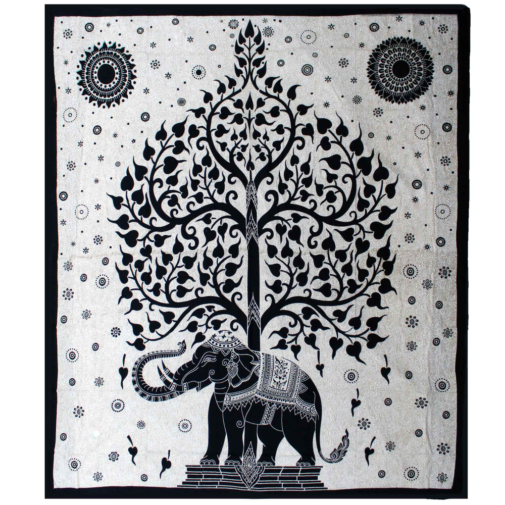 Double Cotton Bedspread + Wall Hanging - Mono - Elephant Tree