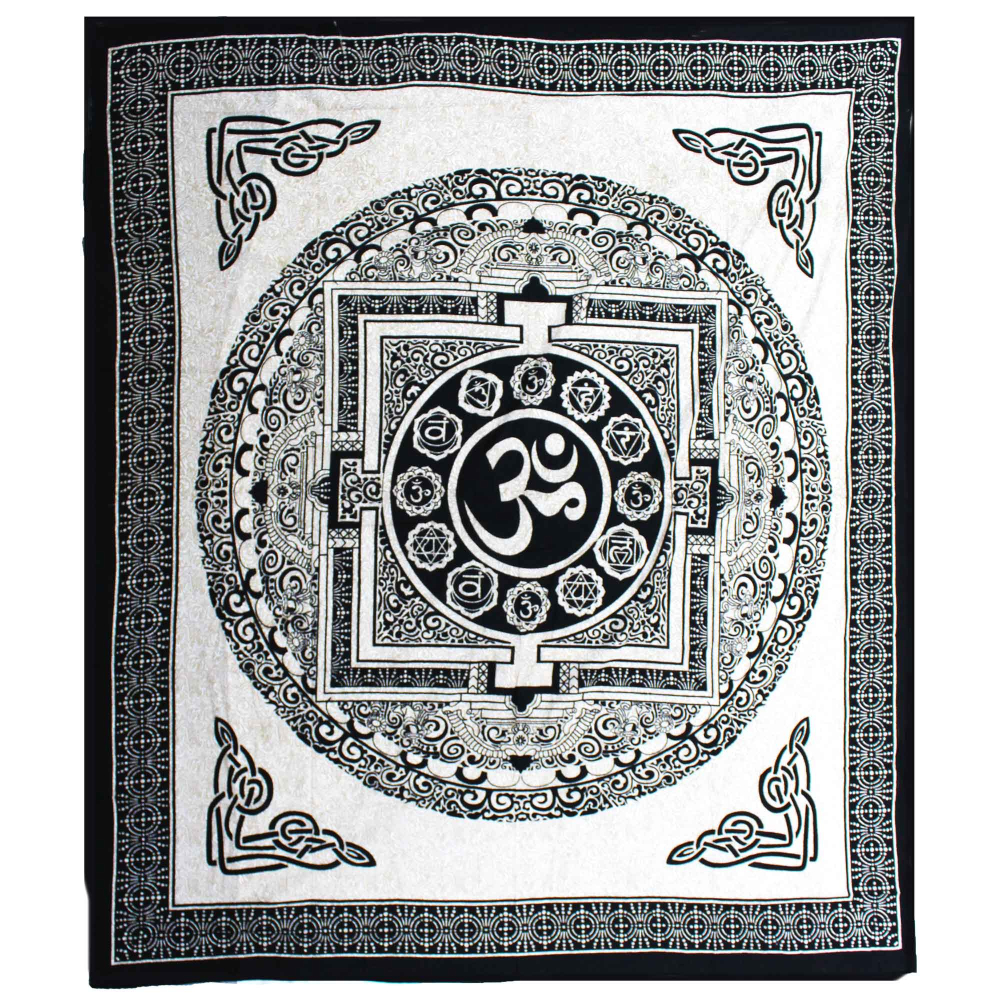 Double Cotton Bedspread + Wall Hanging - Mono - OM Mandala