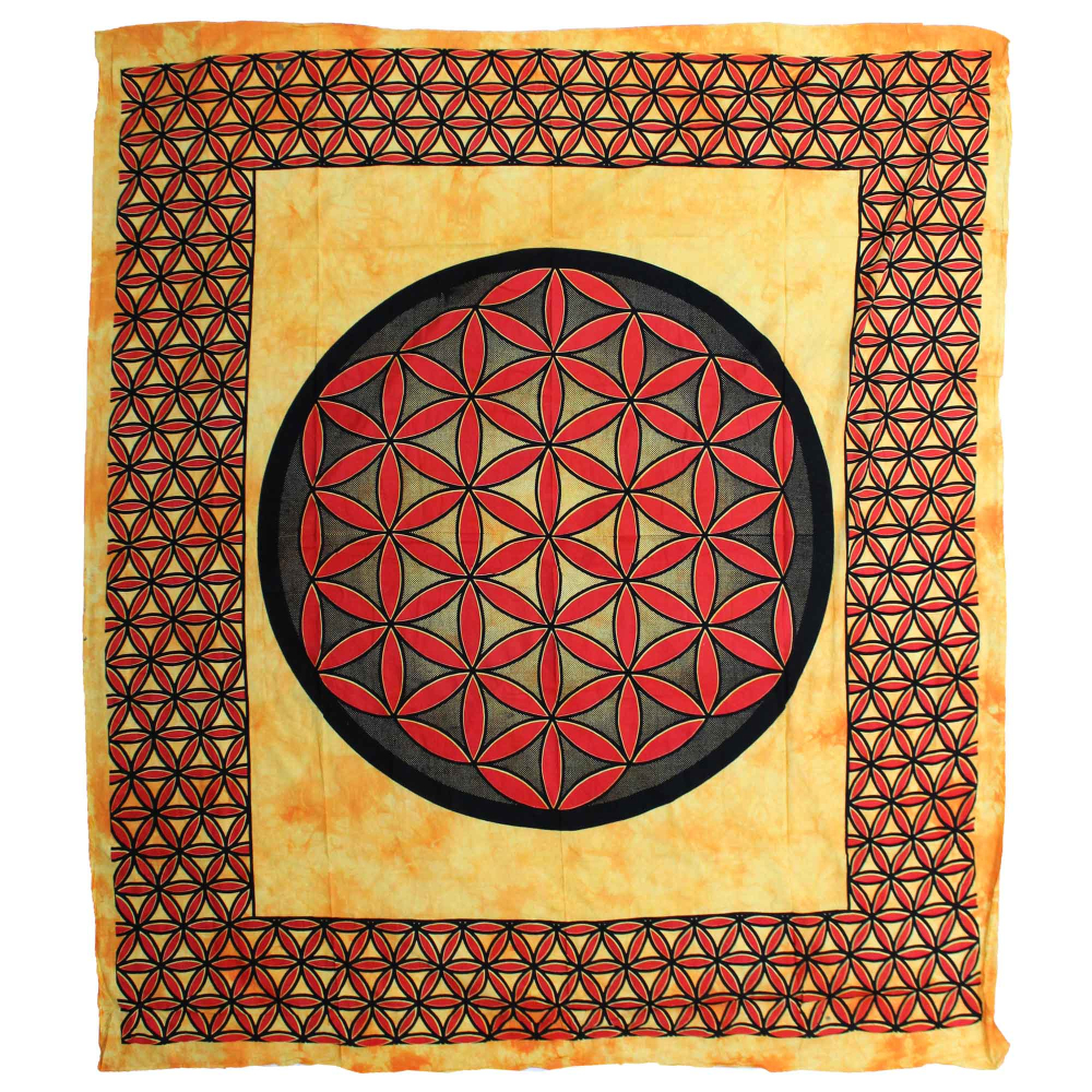 Double Cotton Bedspread + Wall Hanging - Flower of Life - Orange