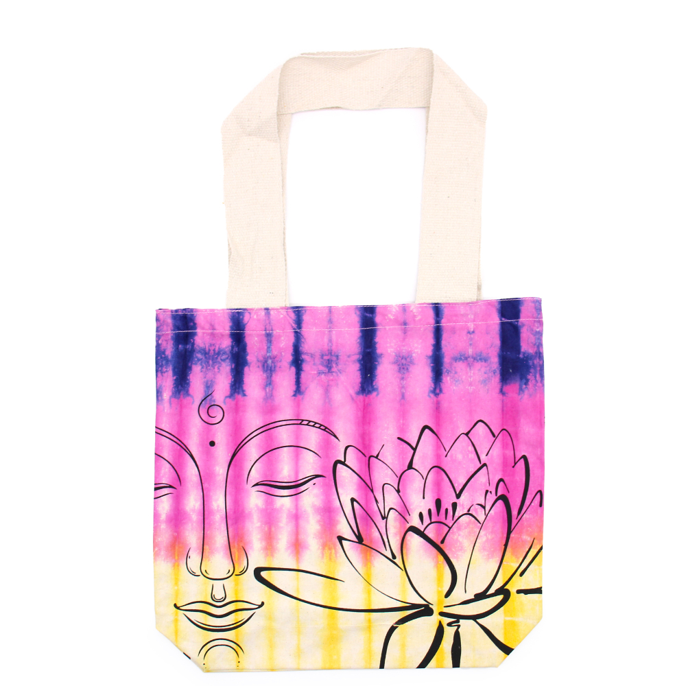 Tye-Dye Cotton Bag (6oz) - 38x42x12cm - Lotus Buddha - Multi Col - Natural Handle