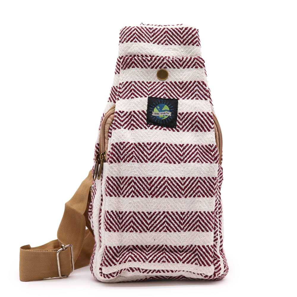 Body Cross Bag Natural Cotton - Burgundy & White