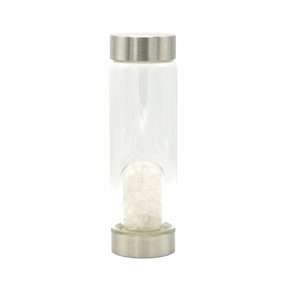 Crystal Infused Glass Water Bottle - Cleansing Clear Quartz - Chips