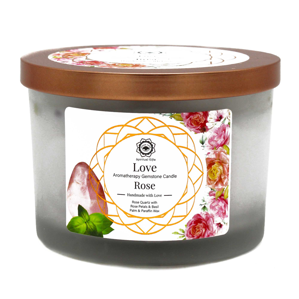 Rose and Rose Quartz Gemstone Candle - Love