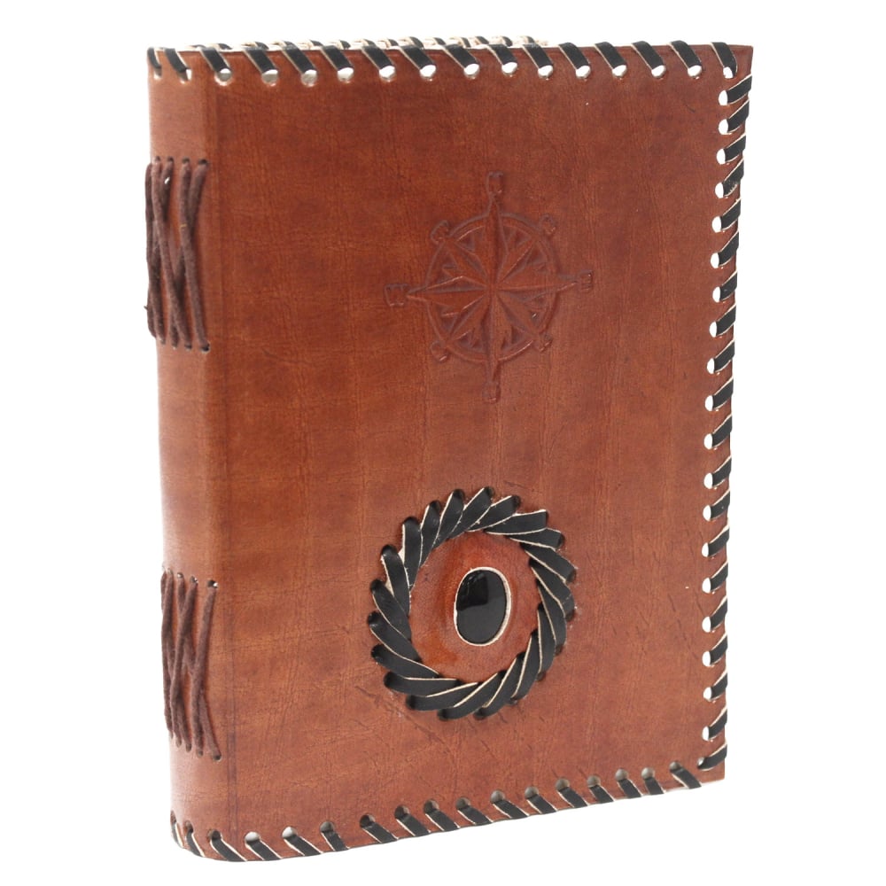 Leather Black Onyx & Compass Notebook (7x5")