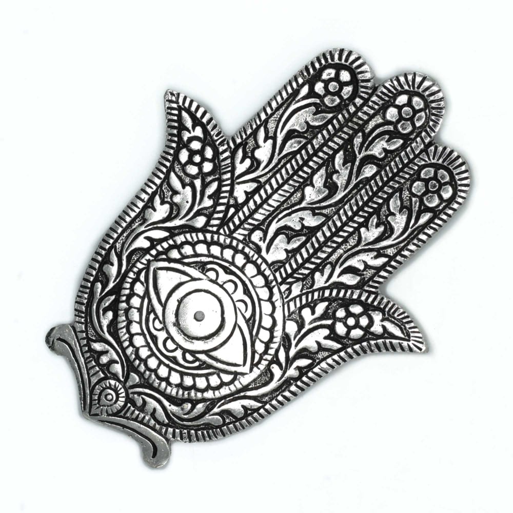 Polished Aluminium Hamsa Incense Holder 14cm