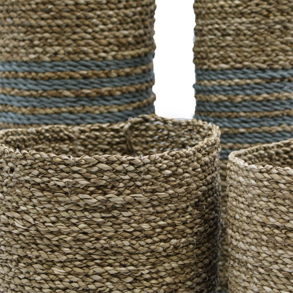 Seagrass & Abu-Abu Raffia Set - 2 Vase & 2 Bins