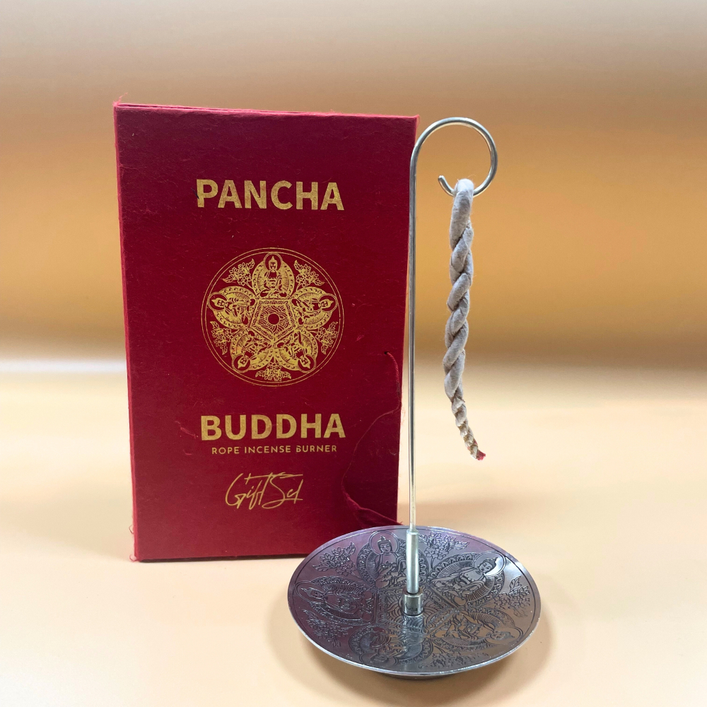 Rope Incense and Silver Plated Holder Set - Pancha Buddha