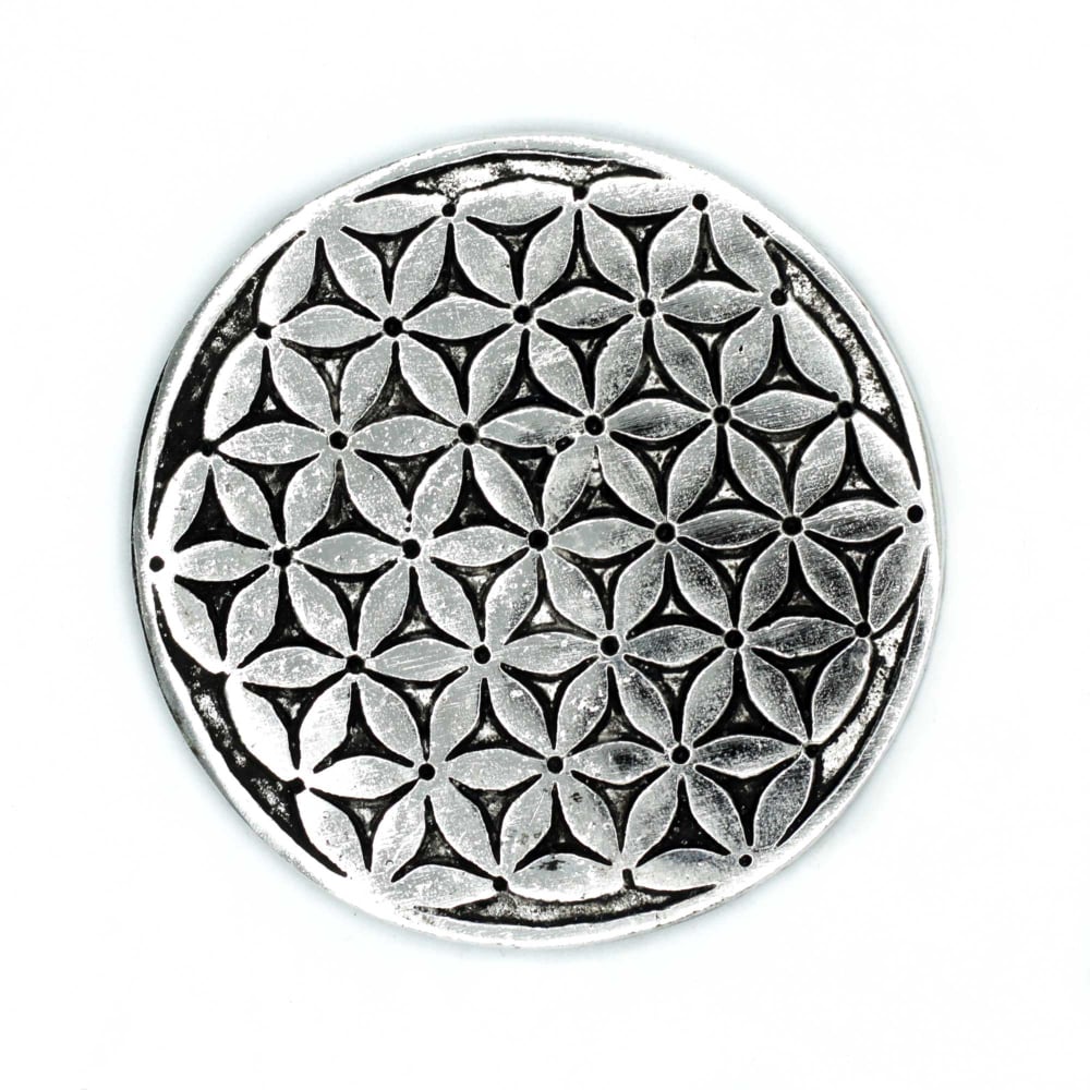 Polished Aluminium Flower of Life Incense Holder 11cm