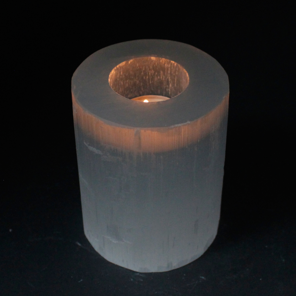 Selenite Cylinder Candle Holder - 10 cm