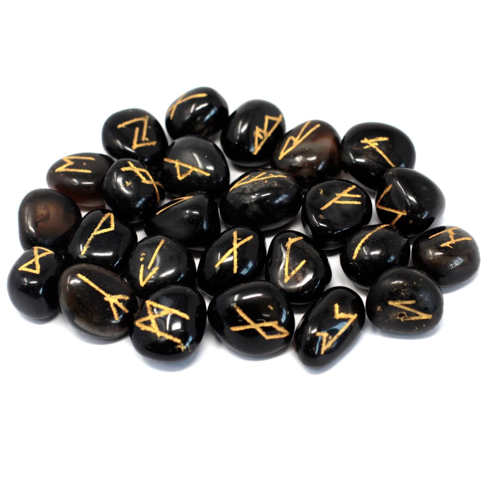 Runes Stone Set in Pouch - Black Onyx